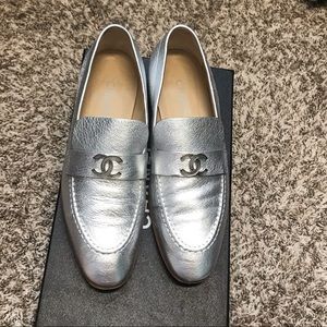 Chanel silver loafers size 40